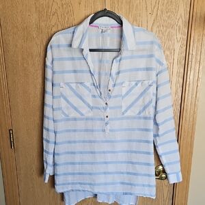 Tribal Light Blue and White Striped Casual Shirt
